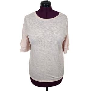 Women's LOFT Pink Vintage Soft Tee with Ruffle Sleeves | Size Medium